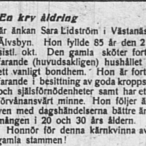 Lidström Sara Västanäs 85 år 27 jan 1919 PT