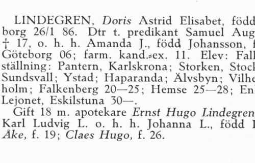 Lindegren-Lundahl Doris 18860126 Från Svenskt Porträttarkiv
