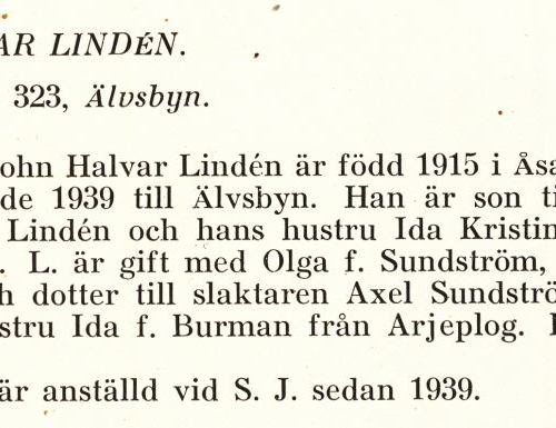 Lindén John Halvar Från Boken Svensk Familjekalender Tryckt 1945