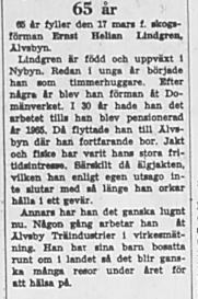 Lindgren Ernst Helian 65 år 15 Mars 1969 NK