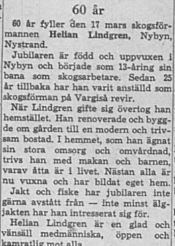 Lindgren Helian Nybyn 60 år 16 Mars 1964 NK