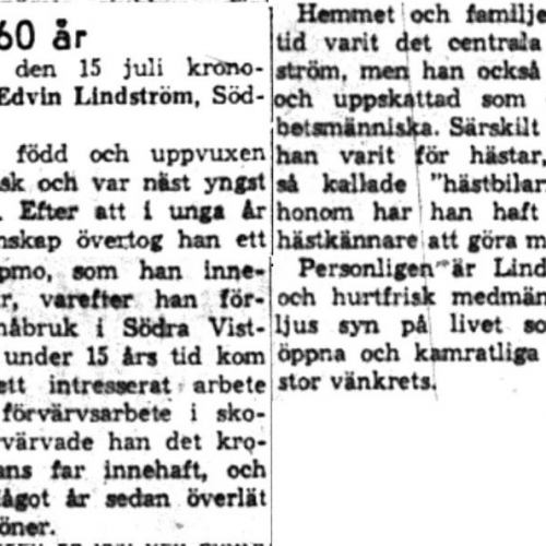 Lindström Olov Edvin Södra Vistträsk 60 år 14   Juli 1959 NK