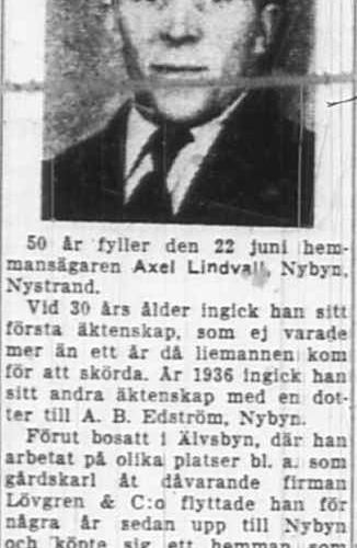 Lindvall Axel Nybyn 50 år 22 Juni 1951 NK