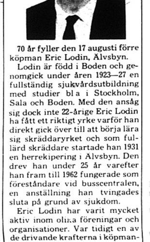 Lodin Eric Älvsbyn 70 år 16 aug 1975 PT