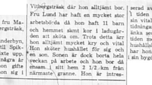 Lund Eugenia Vitbergsträsk Vidsel 80 år 19 Nov 1966 NSD