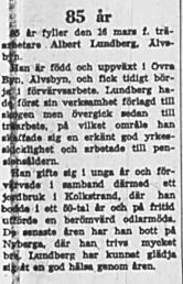Lundberg Albert Älvsbyn 85 år 15 Mars 1969 NK