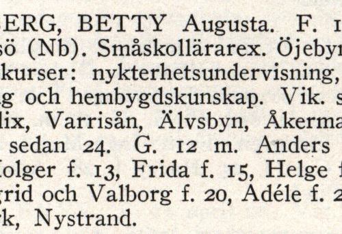 Lundberg Betty Från boken Sveriges Småskollärarinnor tryckt 1945
