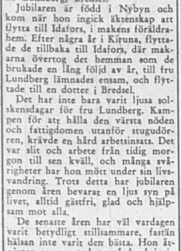 Lundberg Emelia Bredsel 70 år 7 Nov 1956 PT
