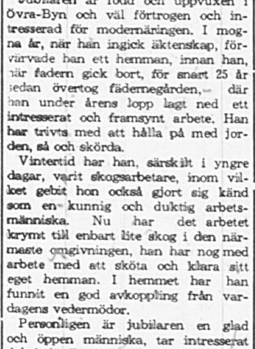 Lundberg Eskil Övrabyn 60 år 22 Maj 1965 PT