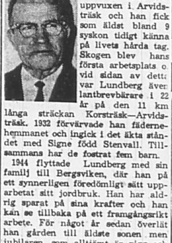 Lundberg Gunnar fd Arvidsträsk 70 år 24 Dec 1965 PT