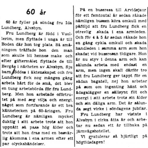 Lundberg Ida Älvsbyn 60 år 18  Aug 1949 PT