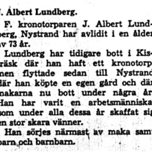 Lundberg J. Albert Nystrand Död 12  Aug 1958 NK