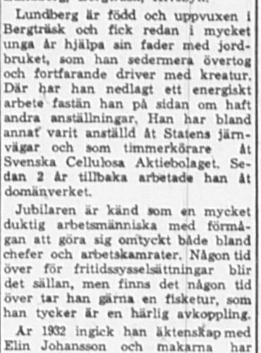 Lundberg Johan Bergträsk 65 år 17 Mars 1965 PT