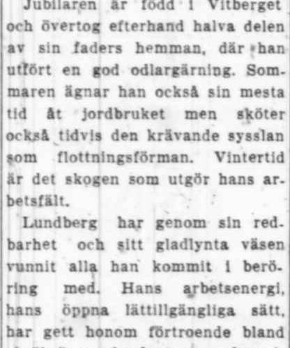 Lundberg Johan Vitberget 50 år 22 Sept 1951 NK