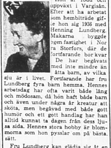 Lundberg Linnea Norra Storfors Bredsel 50 år 6 Mars 1965 PT
