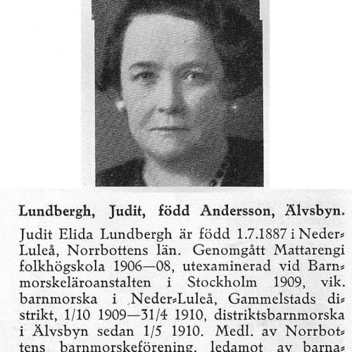 Lundbergh Judit 18870701 Från Svenskt Porträttarkiv