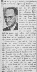 Lagerskog Karl Leonard 75 år Bredsel 4 April 1964 NSD