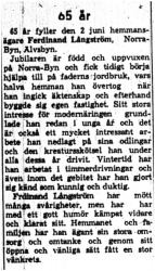 Långström Ferdinand Norra byn 65 år 2  Juni 1959 NK