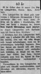 Långström Signe Norra byn Älvsbyn 60 år 21 Mars 1958 NK