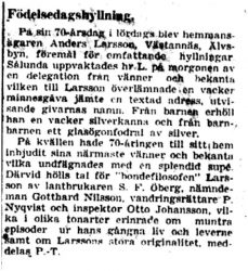 Larsson Anders Västanäs 70 år 12 Mars 1941 PT