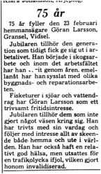Larsson Göran Gransel 75 år 22 Feb 1975 PT