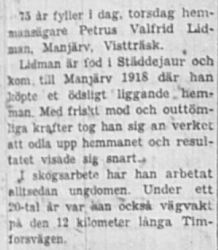 Lidman Petrus Valfrid Manjärv 75 år 21 Jan 1960 NSD