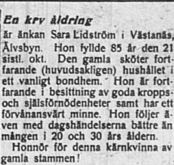 Lidström Sara Västanäs 85 år 27 jan 1919 PT