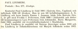 Lindberg Paul Från Boken Svensk Familjekalender Tryckt 1945