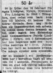 Lindgren Agda Nystrand 50 år 16 Feb 1955 NK