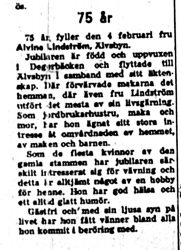 Lindström Alvina 75 år 4 feb 1957 nk
