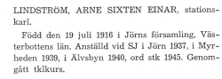 Lindström Arne Sixten Einar Från boken Sveriges Järnvägsstationer tryckt 1949