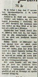 Lindström Johan Helmer 75 år 17 nov 1956 NK