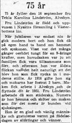 Lindström Tekla Karolina Älvsbyn 75 år 15 Sept 1965 PT