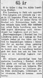 Lundberg Alida Bredsel 65 år 25 Jan 1965 PT