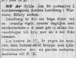 Lundberg Anders Warisån 82 år 9 Dec 1904 NK