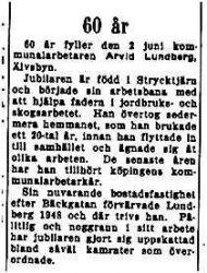 Lundberg Arvid Älvsbyn 60 år 1 Juni 1953 NK