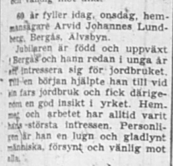 Lundberg Arvid Johannes Bergås Älvsbyn 60 år 18 Sept 1957 NSD