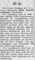 Lundberg Betty Åkermark 60 år 11 Feb 1949 NK