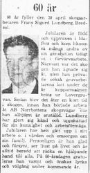Lundberg Frans Sigurd Bredsel 60 år 29 April 1965 PT
