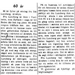 Lundberg Ida Älvsbyn 60 år 18  Aug 1949 PT