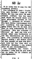 Lundberg Ida Älvsbyn 60 år 19 Aug 1949 NK