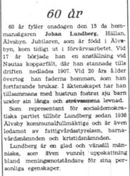 Lundberg Johan Hällan 60 år 15 Aug 1945 NK