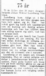 Lundberg Johan Wiktor Vistträsk 75 år 19 Mars 1964 PT