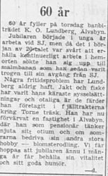Lundberg Karl Oskar Älvsbyn 60 år 12 Dec 1956 PT