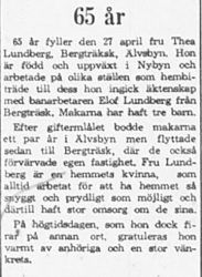 Lundberg Thea Bergträsk 65 år 26 April 1965 PT