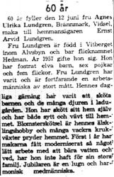 Lundgren Agnes Ulrika Brännmark 60 år 13 Juni 1959 NK