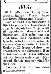 Lundgren Frans Agge Sörstrand 80 år 16 Maj 1975 PT