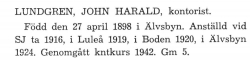 Lundgren John Harald Från boken Sveriges Järnvägsstationer tryckt 1949