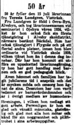 Lundgren Teresia Vistträsk 50 år 15  Juli 1954 NK