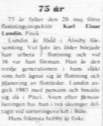 Lundin Karl Einar fr Älvsbyn 75 år 17 Maj 1975 NK